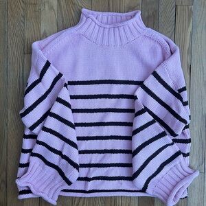 J. Crew Pink and Brown Striped Rollneck   Sweater